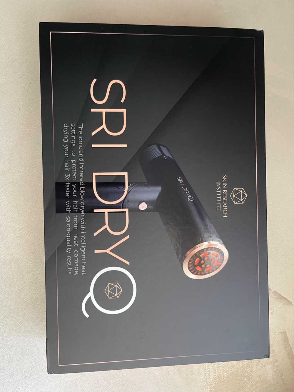 SRI DRYQ Hair Dryer by Skin Research Institute - Black with Rose Gold Accents
